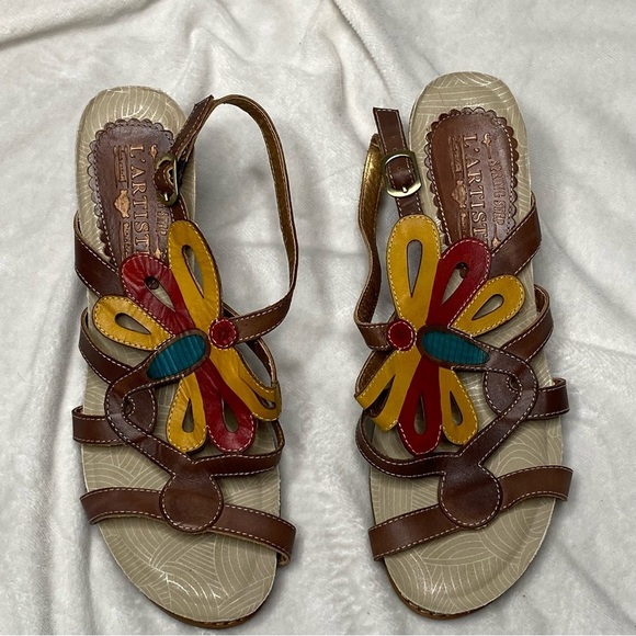 L'Artiste by Spring Step Ronella Multi Strap Leather Wedge Sandals - Picture 5 of 16